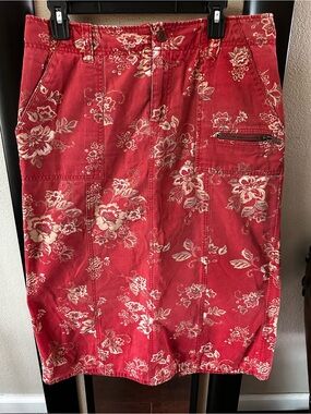 Eddie Bauer Red Floral Cotton Skirt